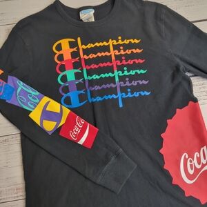 Champion Coca Cola Mens Medium Graphic  T Shirt Black Limited Long Sleeve